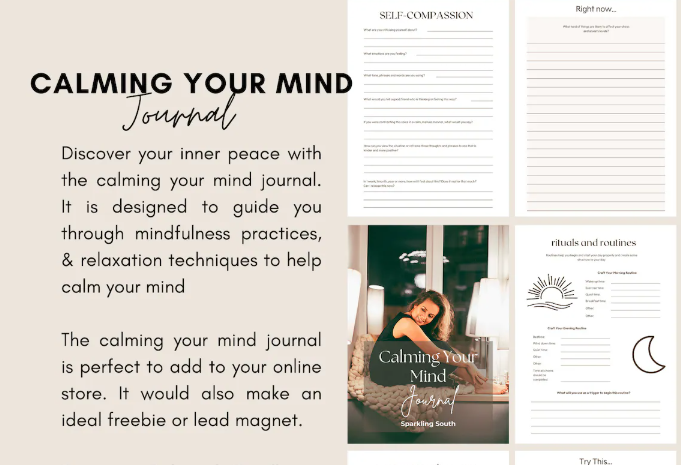 Calming Your Mind Journal | Mental Health Planner | Self-Care Workbook | Digital Download